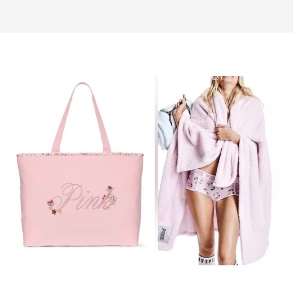 PINK Victoria's Secret Handbags - Pink VS Floral Tote and Blanket